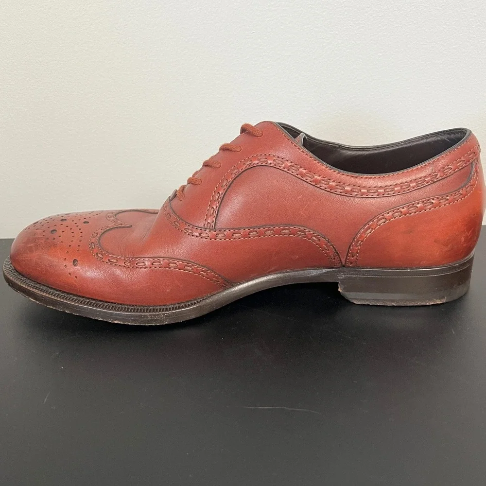 Bottega Veneta Mens Wingtip Oxford Shoes Cognac Leather Brogue Italy 39.5 EU